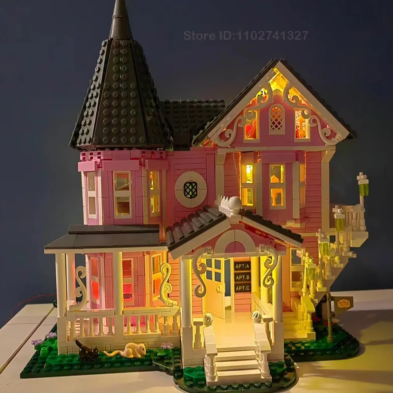 Ideen Coralines Pink Palace Black Cat Baustein-Set Modell Wohnung Filmarchitektur Spielzeug für Jungen und Mädchen Weihnachtsgeschenk