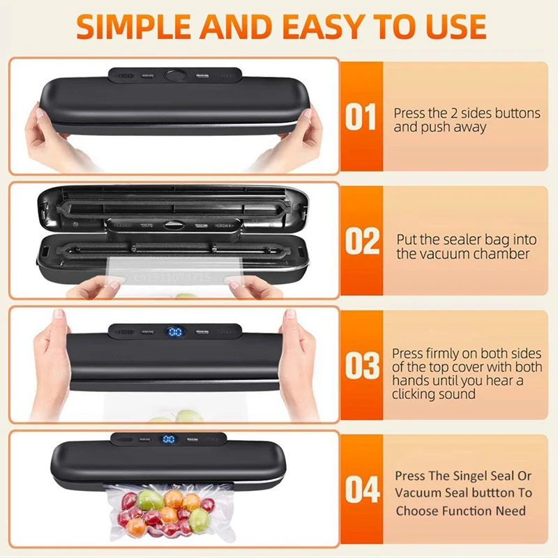 1Set Vacuum Sealer For Food Vacuum Packaging Machine Automatic Food Vacuum Sealing EU Plug Black