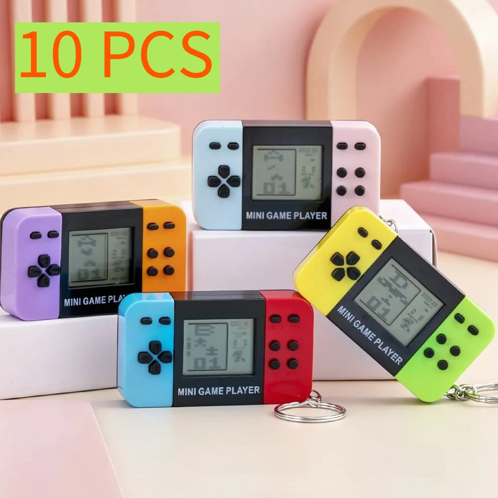 10PCS Hot Selling Model 2026 Classic Nostalgic Tetris Handheld Game Console, Mini Electronic Keychain Pendant Toy