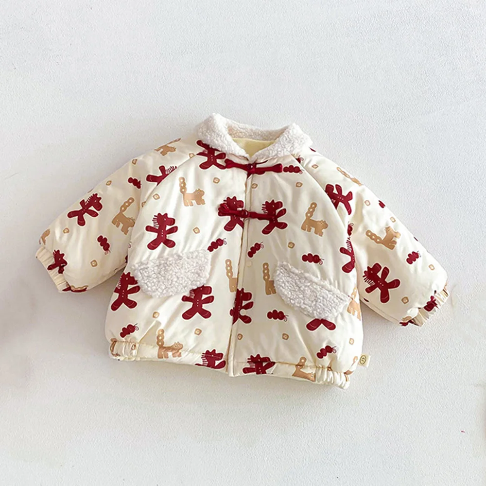 عيد الميلاد الفتيات معاطف الشتاء مبطن الصوف الدافئة الأطفال ملابس خارجية الملابس الصينية التقليدية السنة الجديدة طفل رضيع السترات