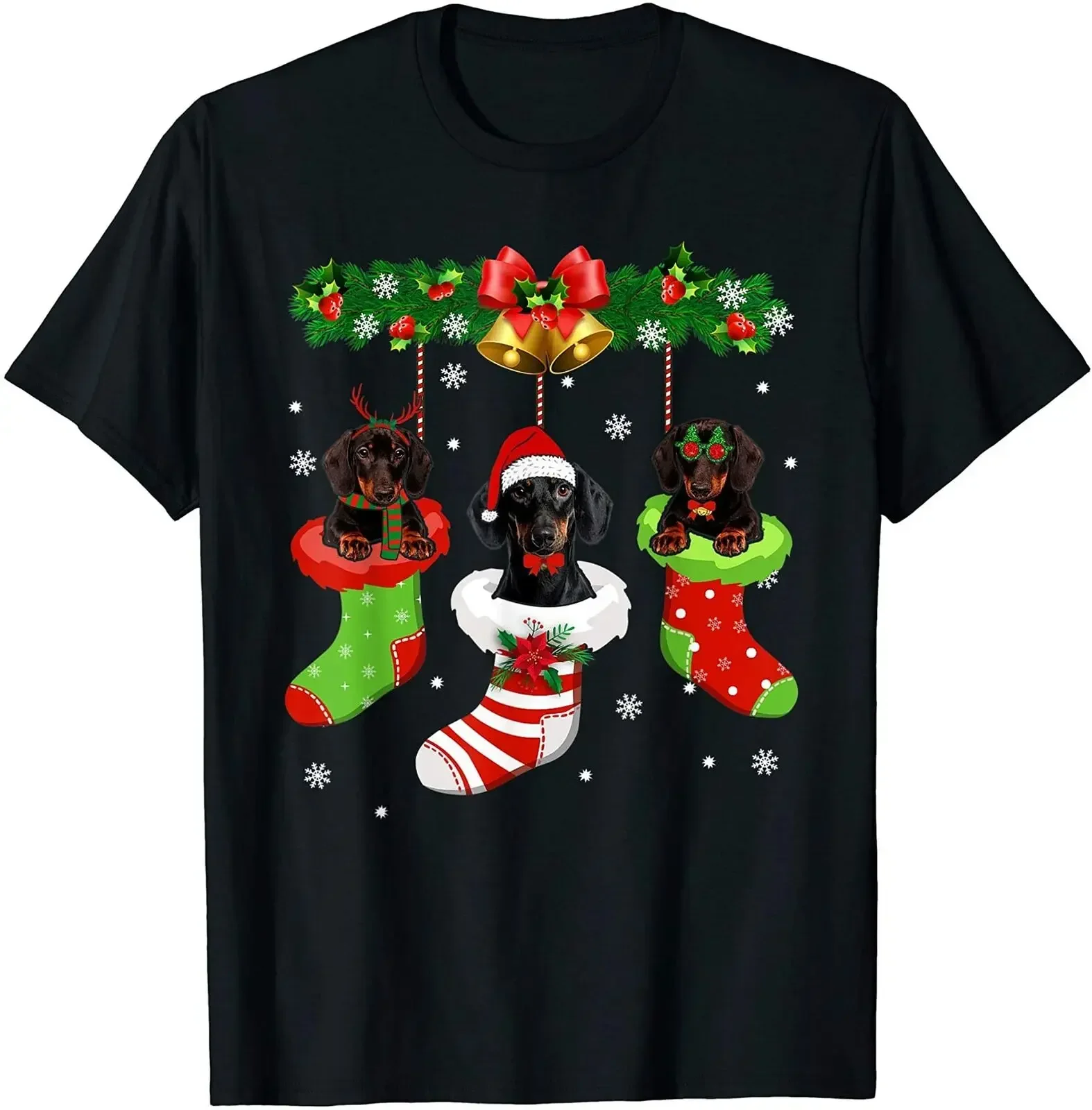 Funny Christmas Stocking Dachshund Dog Lovers Xmas Gift T-Shirt 100% Cotton O-Neck Short Sleeve Summer Casual Mens T-shirt