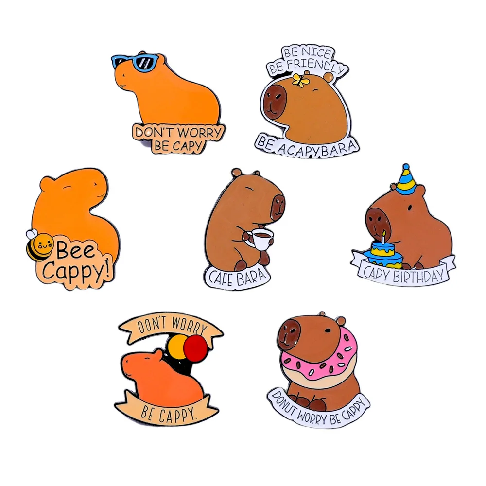 

1 Set Cute Cartoon Creative Personality Small Animal Capybara Metal Badge Kapibala Alloy Brooch Accessory Pin Y2k Fashion Toys