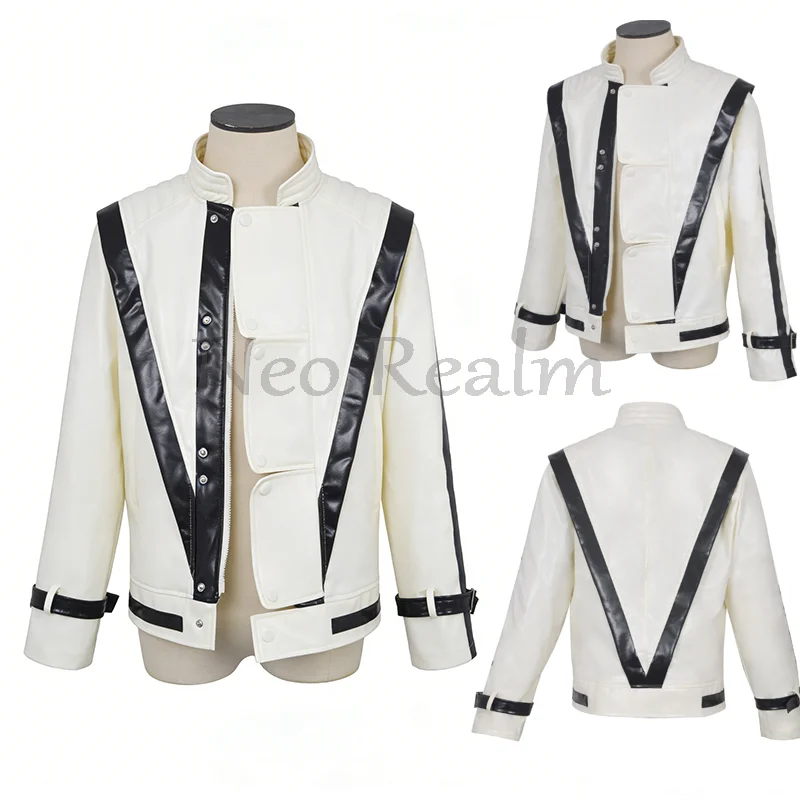 Michael Jackson Jacke im Thriller MTV Weiß England Retro Leder Kollektion Outwear Karneval Party Set