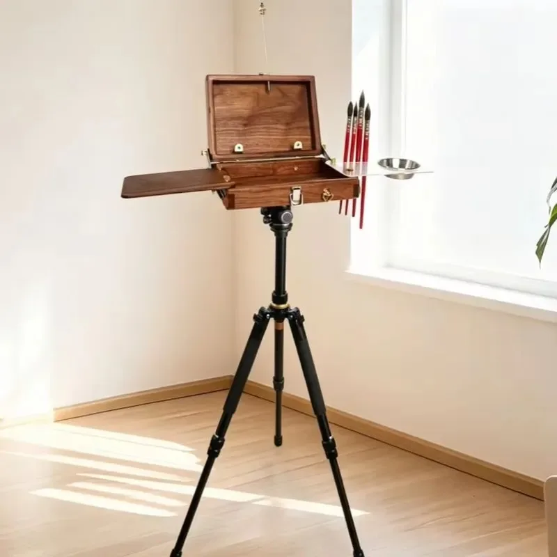 Adjustable Wooden Floor Easel Tripod Art Stand with Storage Drawers Canvas Holder for Studio Painting Display