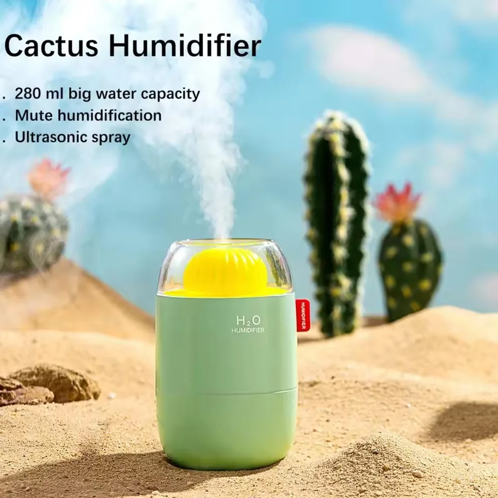 Cactus-shaped USB Humidifier, Ultrasonic Aromatherapy Diffuser, Bedroom Mood Light & Silent Humidifier, Home Decor,