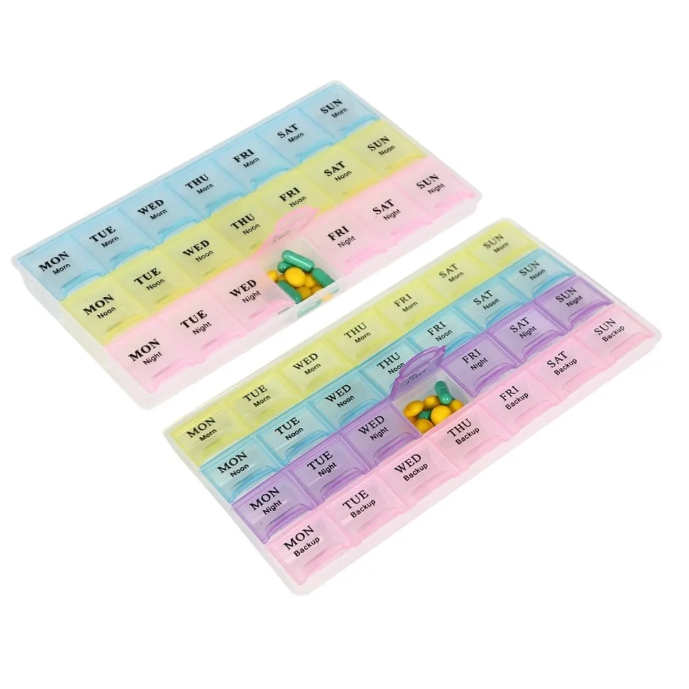 

New Weekly Premuim Portable Pill Storage Cases Box 7 Days Organizer 21/28 Grids 3/4 Times A Day for Vitamins Medicine Fish Oils