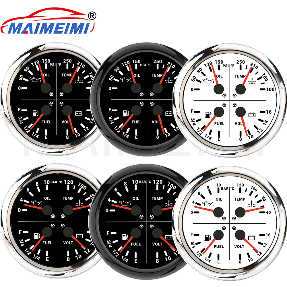

4in1 Car Digital pointer Meter Fuel Level Gauge+ Water Temp+BAR/PSI Oil Pressure with Alarm Red Backlight For Car Boat