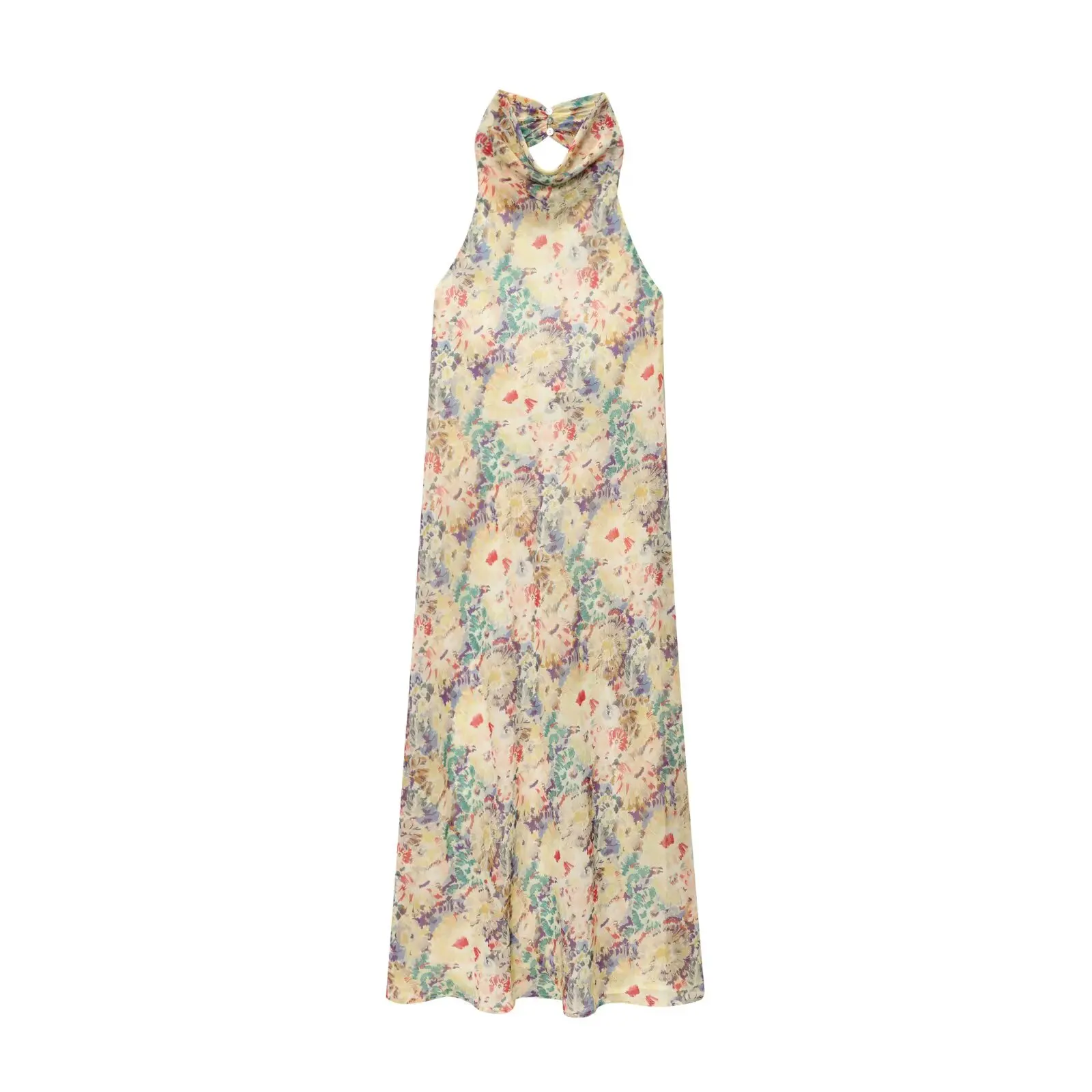 Frauen Kleid 2025, Mode, Sommer, Neckholder, Blumendruck, Kleider für Frauen, Kleidung, lässig, schick, Damen-Midikleid 3830843