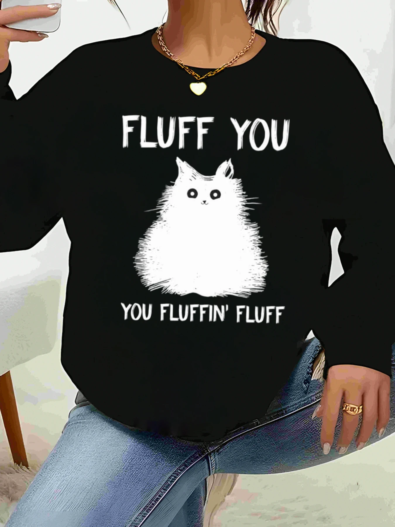 

Толстовка с принтом Fluff You Cat, повседневная одежда на Хэллоуин, женский уютный пуловер, топ