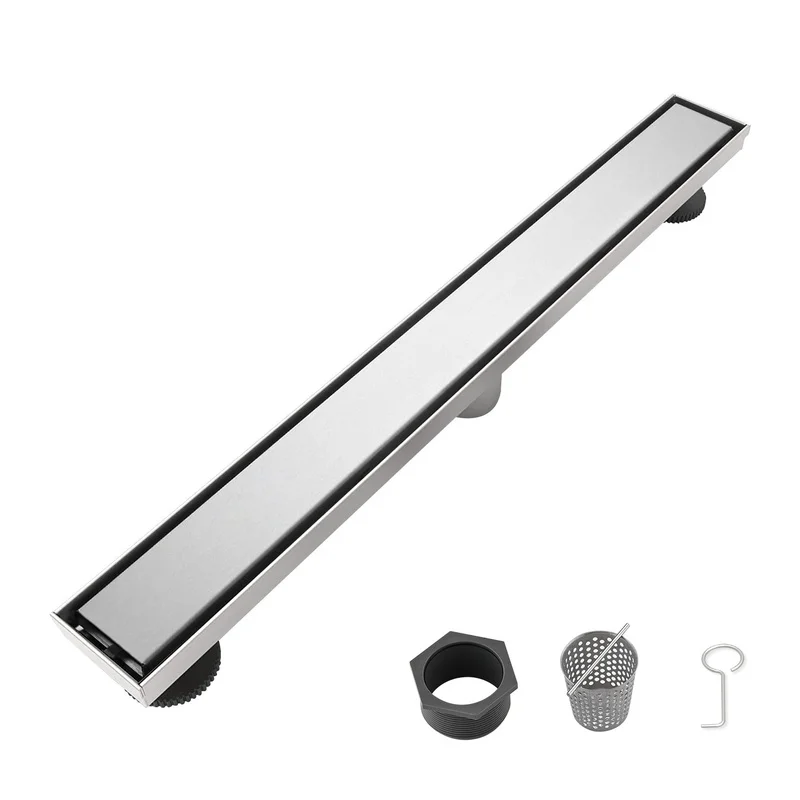 

24 Inch Linear Shower Drain Stainless Steel Floor Drain with Hair Strainer and Adjustable Feet