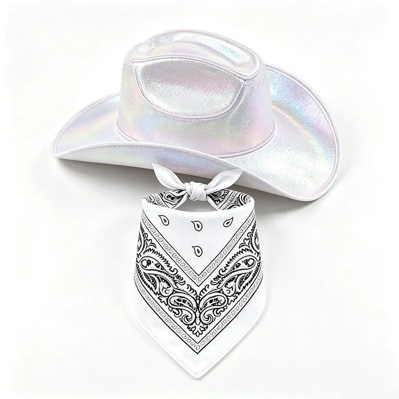 1Set Light Up Cowboy Hat with Scarf Luminous Cowgirl Hats for Wedding Bachelorette Party Western Party Birthday Photo Pros view 5