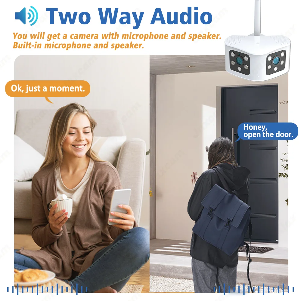 8MP 4K 180° Ultra Wide View Angle Panoramic WIFI Dual Lens 4MP IP Camera Outdoor Color Motion Detection Home Security Camera