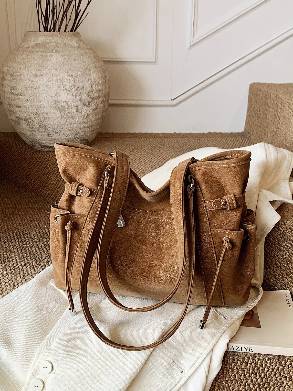 

Матовая большая сумка в стиле ретро, женская большая сумка на одно плечо Capaci, модная пригородная сумка, кожаная сумка