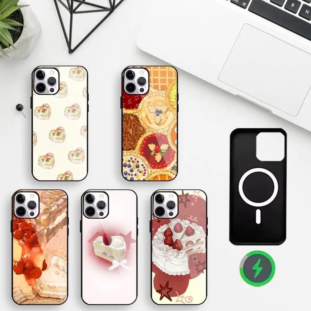 

Cute Cake Dessert Phone Case For iPhone17,16,15,14,13,12,11 Max Black Wireless Charging Protecitve Cover