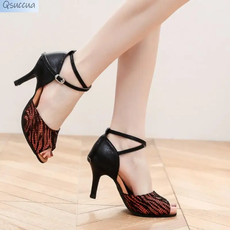 Women High Heel Latin Dancing Shoes Soft Sole Samba Tango Dance Shoes Sandals Ladies Salsa Dance Shoes Sneakers 8Cm 3 Colors