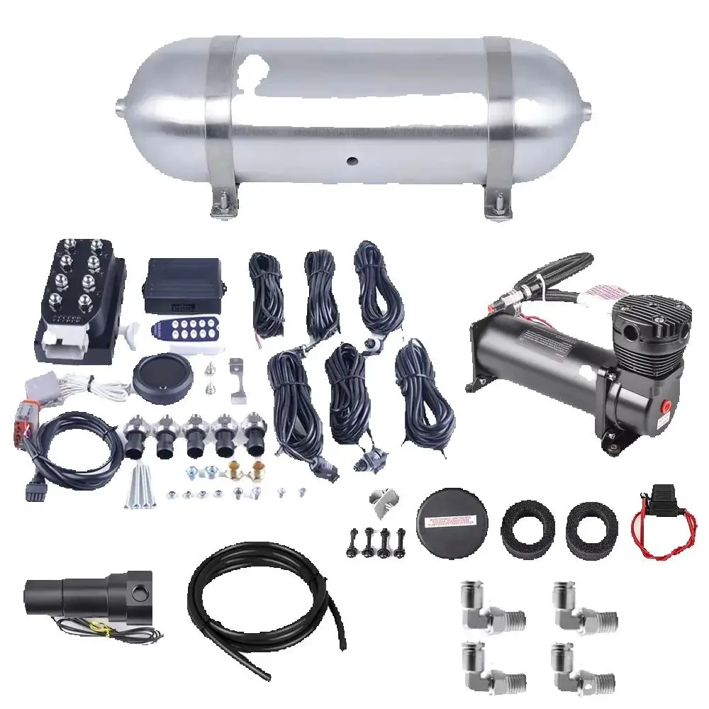 

Universal Air Ride Suspension Kit with 1pcs Compressor ,1pcs 3-Gallon Tank And 1set contol valve 5in1 Air Pressure Gauge