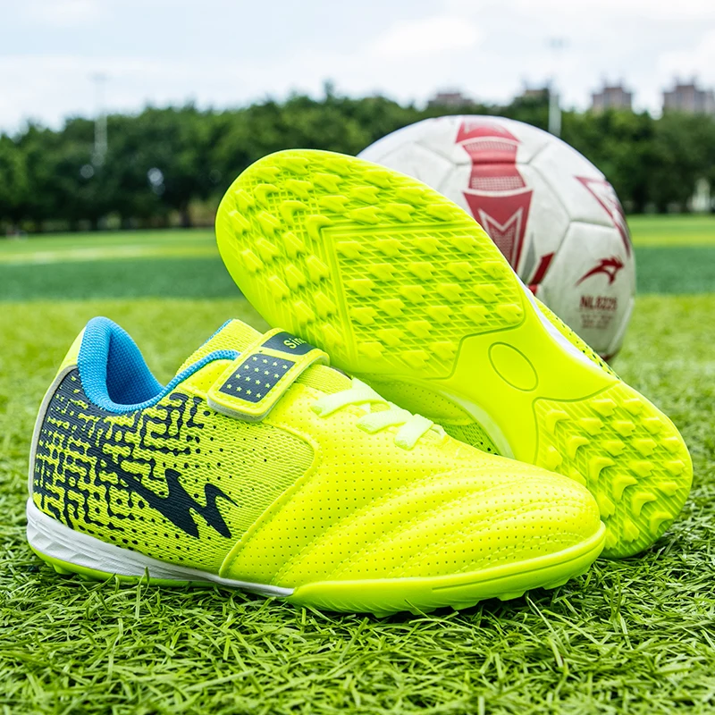 Kids TF Turf Soccer Cleats Hook and Loop Football Shoes Boys Girls Futsal Training Sneakers Children Outdoor Sports Footwear