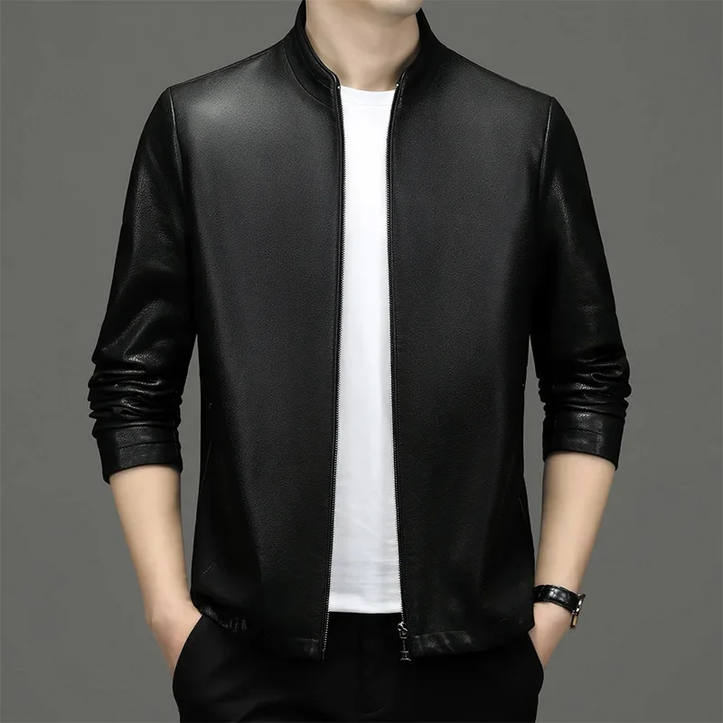 High Quality Men Leather Jacket Korean Fashion Men\'s Standing Collar Ecological Mens Clothing Popular Leather Coat Outerwear