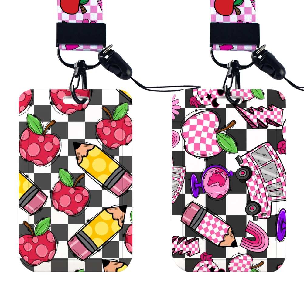 

Back to School Student Bus Plastic Card Holder Work Permit Name Badge with Keychains Student Id Card Lanyard Neck Strap