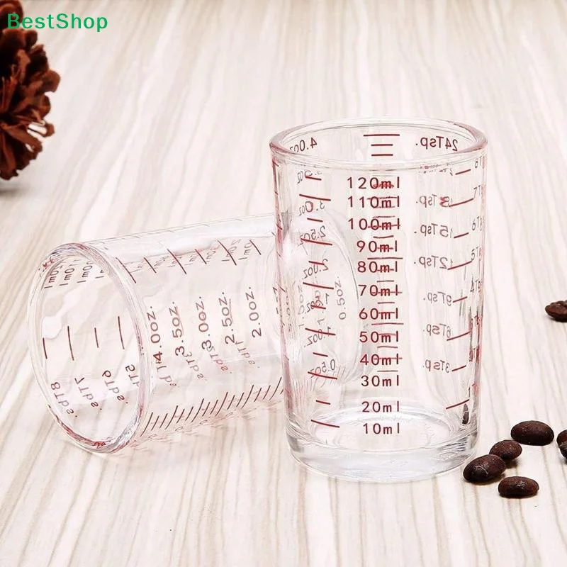 ☪120ml Glass Measuring Cup, Multi-scale Graduated Glass Cup with Red Markings for Kitchen Baking Coffee