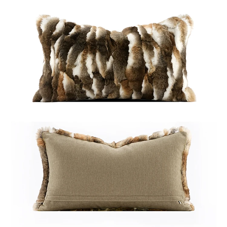 Luxury Rabbit Real Fur Pillow Cover Auto Upholstery, Animal Skin Cushion, Soft Plush Throw, Home & Car Decoration covers
