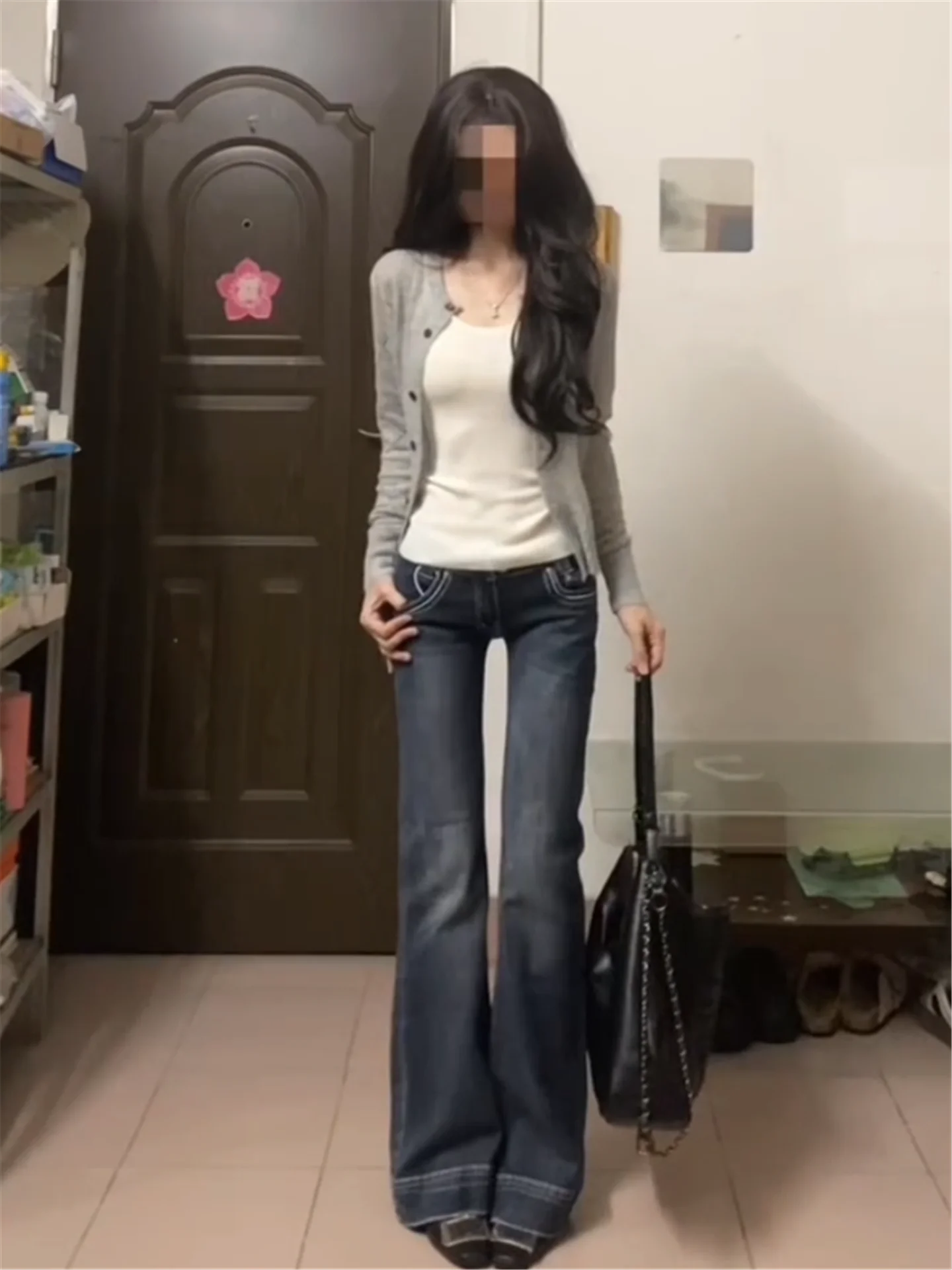 

Low Waist Bell Bottom Jeans Women's Slim Fit Extended Design Casual Floor Length Pants Spring Autumn Fashion Casual Jeans