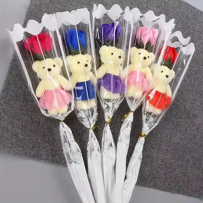 

5PCS Artificial Rose Bear Soap Flowers Bouquet Valentine's Day Mother's Day Gift Birthday Wedding Home Decoration Baby Shower