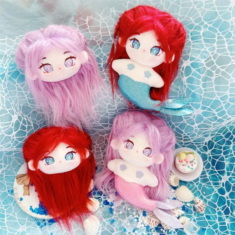 

Mini Kawaii Mermaid Doll Cute Stuffed Cotton Plush Doll with Red Pink Hair Mermaid Head Plush Keychain Bag Pendant Decor Gifts