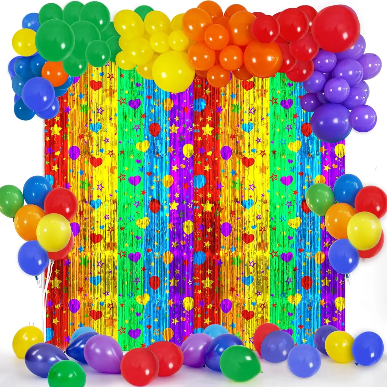 134PCS Rainbow Party Decorations Pride Decorations Metallic Tinsel Foil Fringe Balloons Arch Garland Kit Backdrop for Birthday