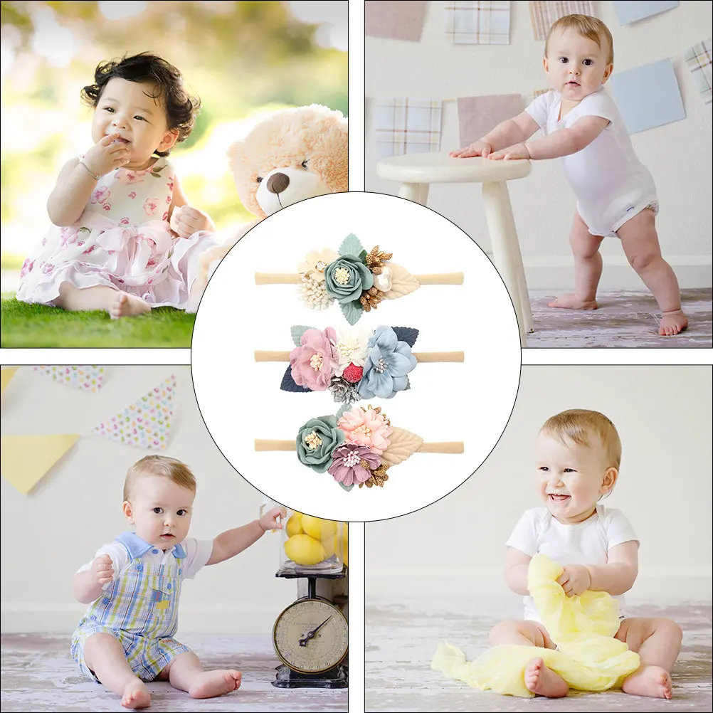 

Набор из 3-х цветочных повязок на голову для девочек, эластичные, не раздражающие кожу, яркие и удобные, для малышей