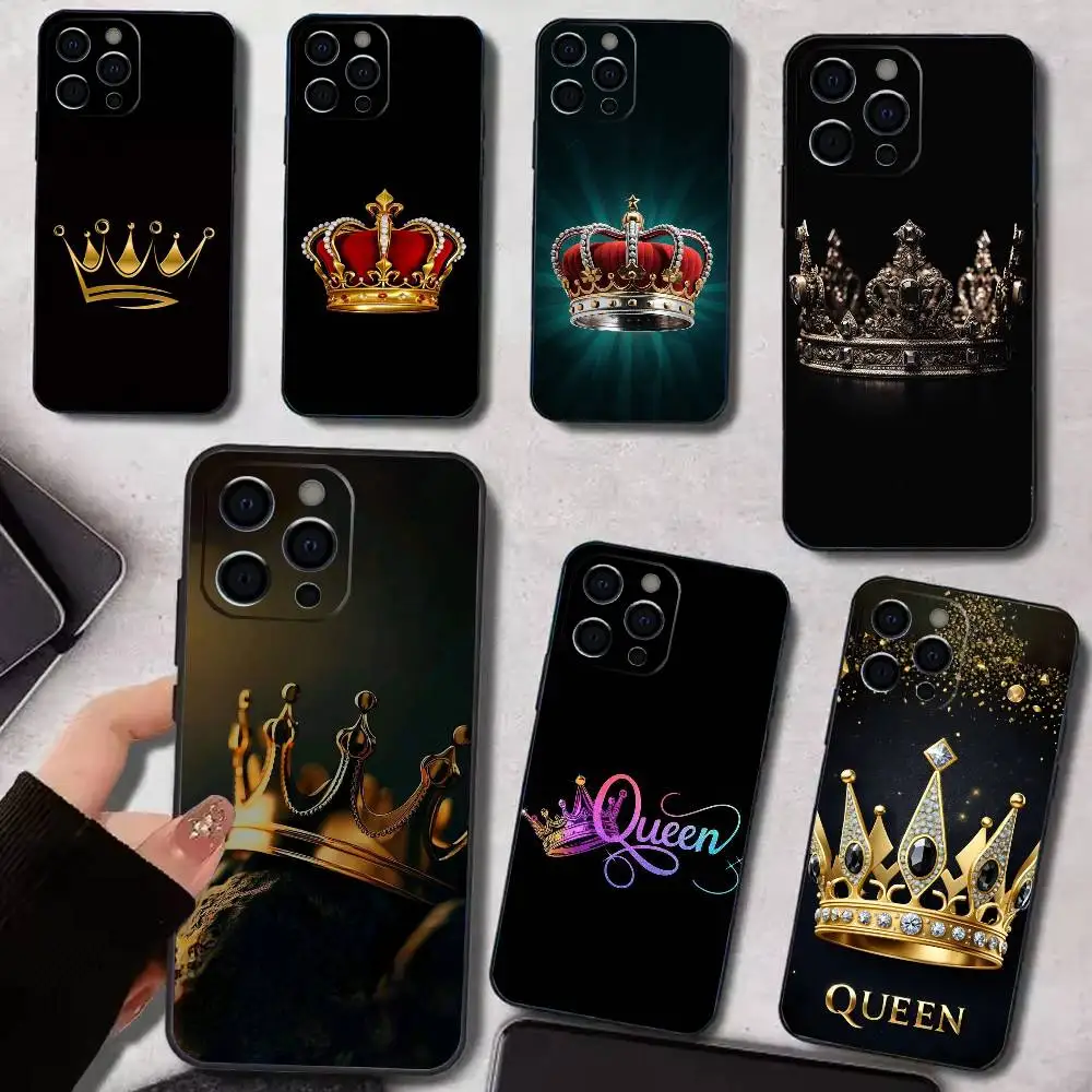 

Q-Queen King Crown Phone Case For iPhone 17,16,15,14,13,12,11 Plus,Pro Max,XS,Soft Silicone Black Cover