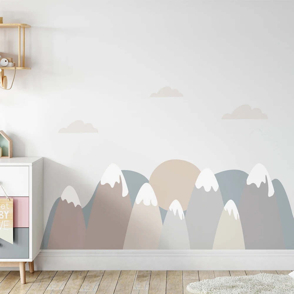 Large Warm Color Mountain Wall Sticker Waterproof Seamless Fabric Muslin Wall Mural for Kids Room Nursery Living Room Decoration