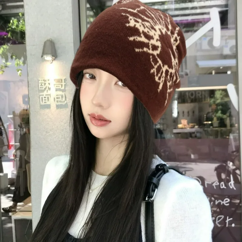 القوطية محبوك طباعة بيني للنساء الرجال Y2K كسر النوافذ في الهواء الطلق الدافئة التزلج الباردة قبعة الخريف يندبروف موضة قبعة باردة