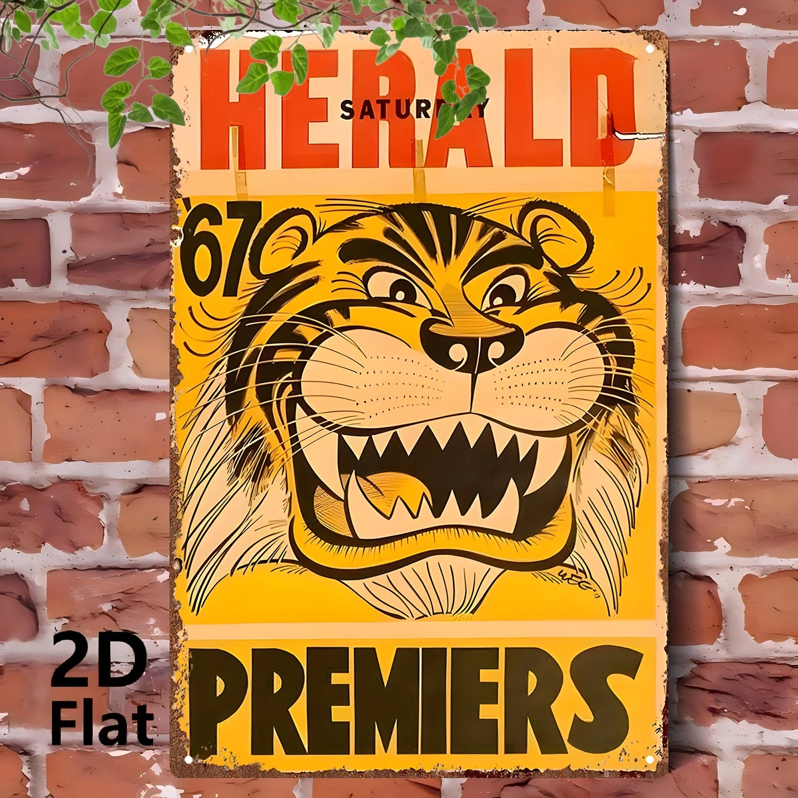 2D Flat, Metal Tin Sign, a Tinplate Poster Featuring a Tiger Design with the Text 