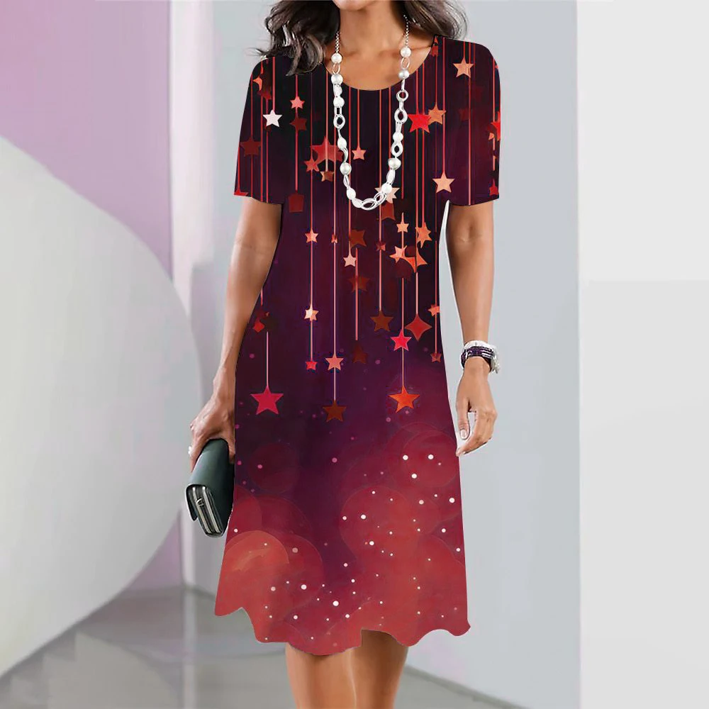 

Модные женские мини-платья со звездами и коротким рукавом с 3D принтом, уличное элегантное женское платье 3XL, свободное повседневное платье больших размеров