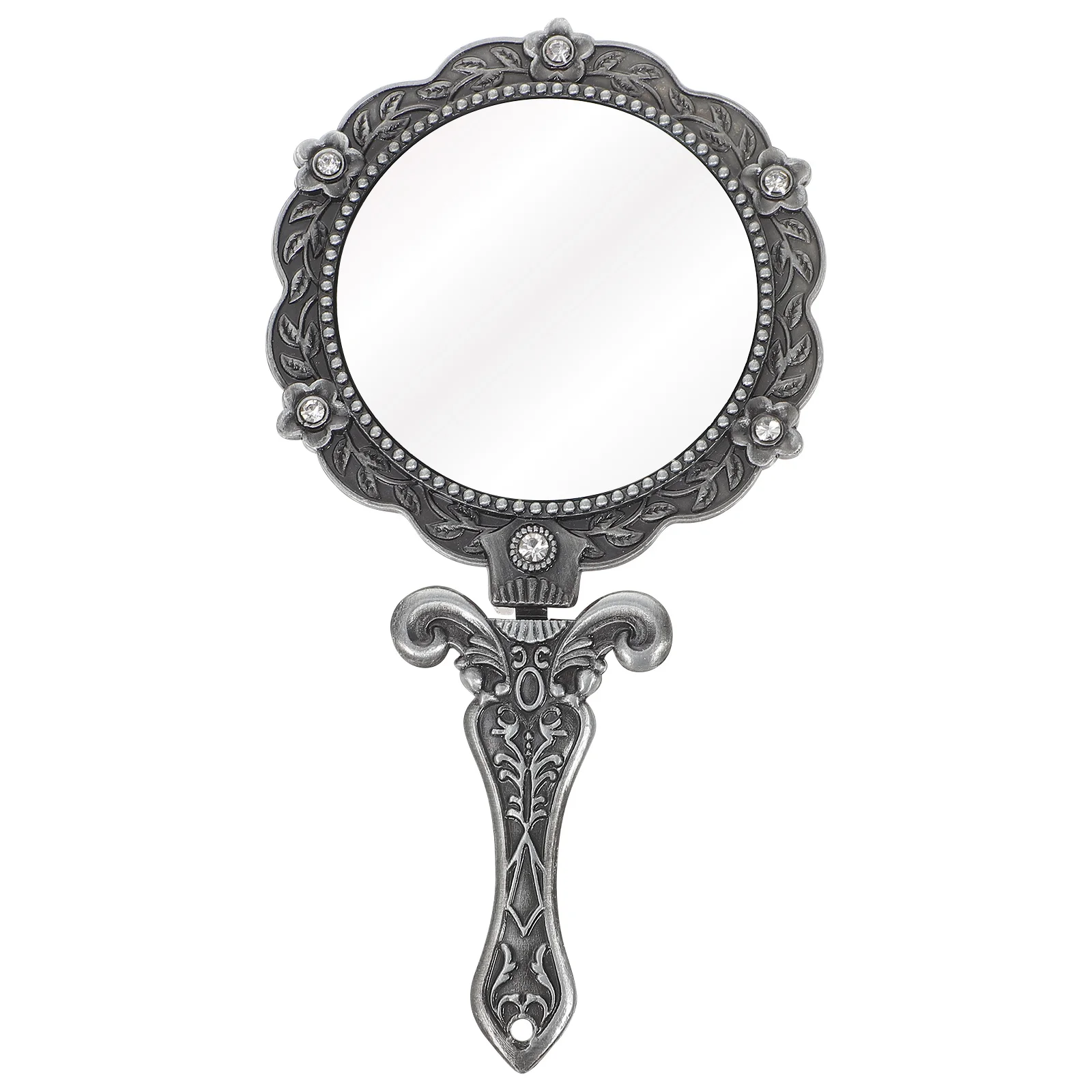 컴팩트 빈티지 핸드헬드 미러 접이식 메이크업 미러 휴대용 미니 화장 거울 여성용 라인스톤 디자인