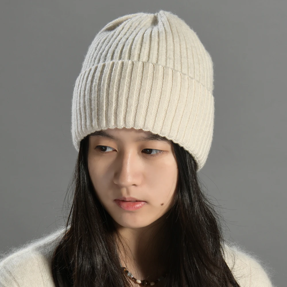 

Jaxmonoy High-end 100% Wool Kintted Hat Unisex Simple Winter Warm Beanie Hat 2025 Fall New Arrival Pure Wool Bonnet Solid Color