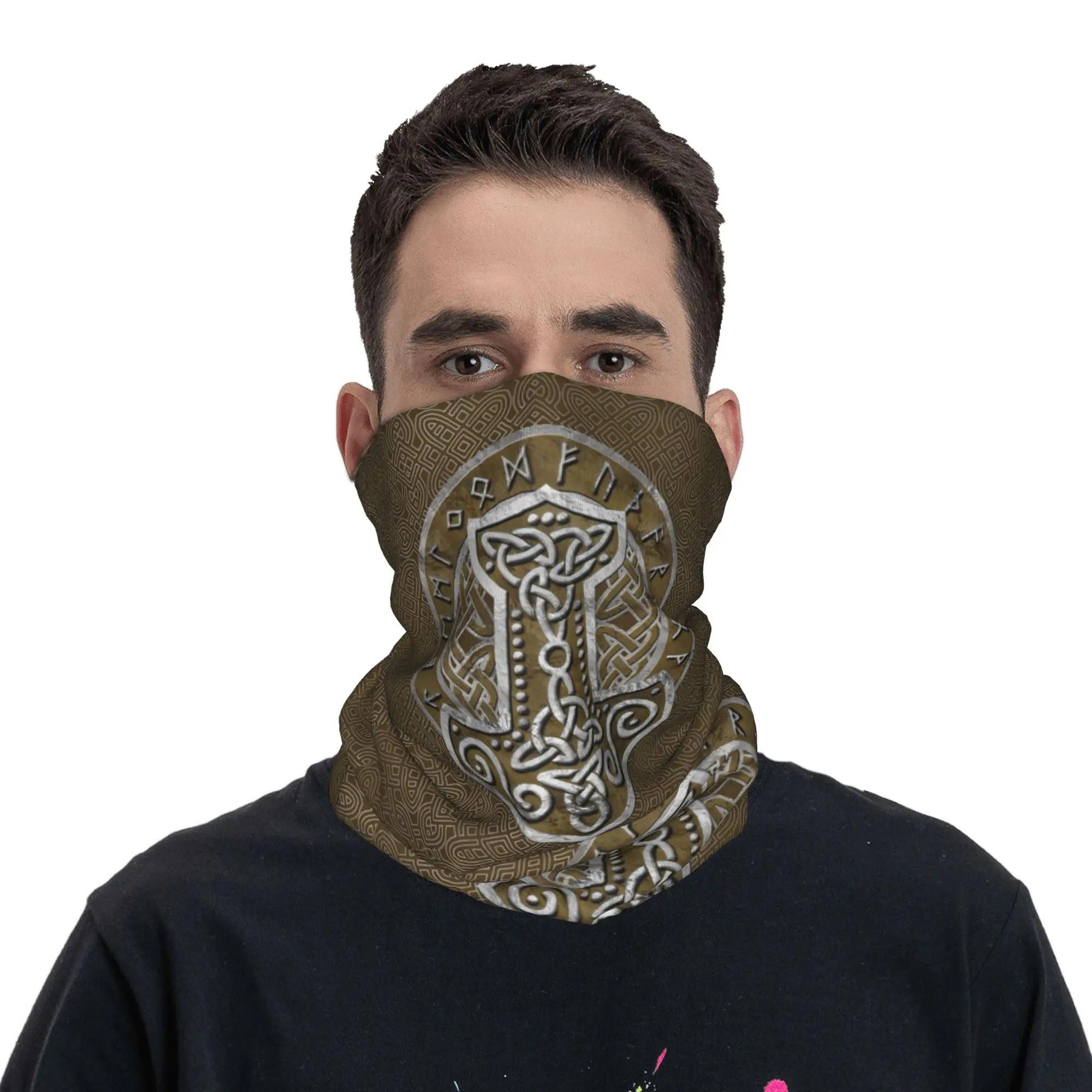 

Mjolnir Thors Hammer Of The Gods Medieval Age Printed Bandana Neck Cover Printed Wrap Scarf Headband Hiking Fishing Unisex Adult