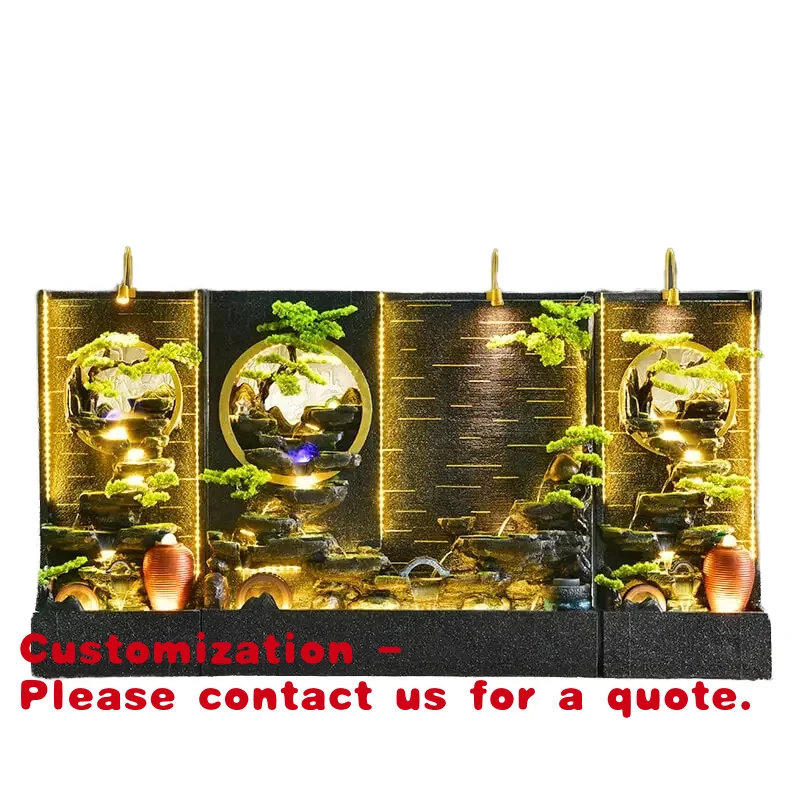 

custom.Retro Rockery Square Double-Sided Resin Landscape Fountain LED Lights Mist Indoor/Outdoor Easter Pine Tree