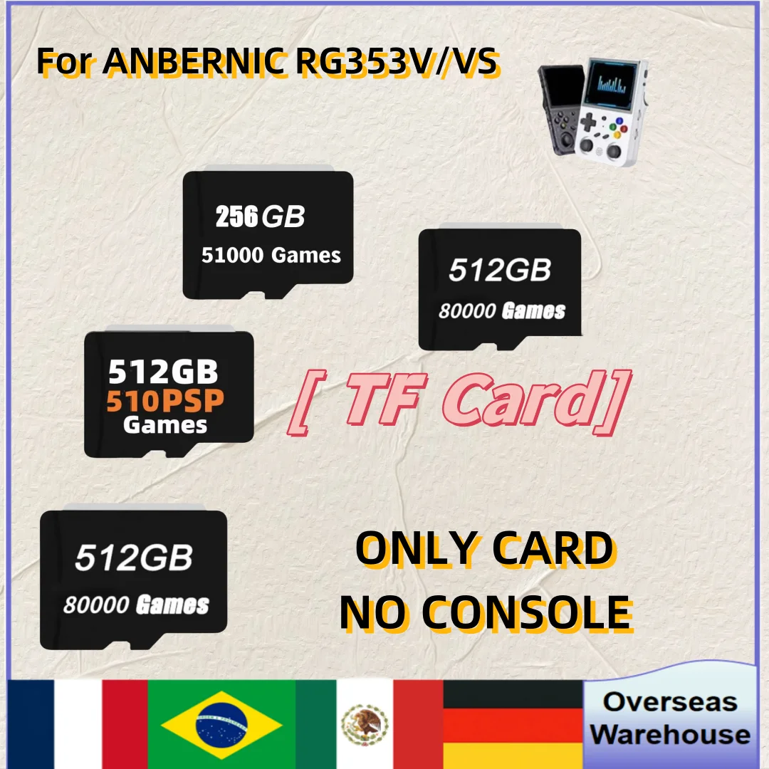 For ANBERNIC RG353V RG353VS TF Card 512G100K Games Preloaded Games Memory Card Retro Handheld Game card PSP DC SS PS1 NDS