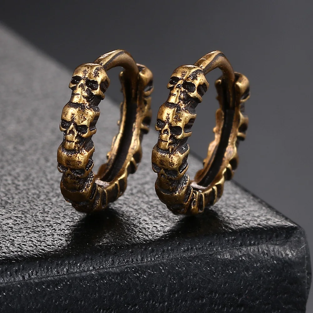 Vintage Skull Hoop Earrings For Men Women Hip Hop Jewelry Silver Color Skeleton Earring Rock Punk Style Halloween Gift OHE188