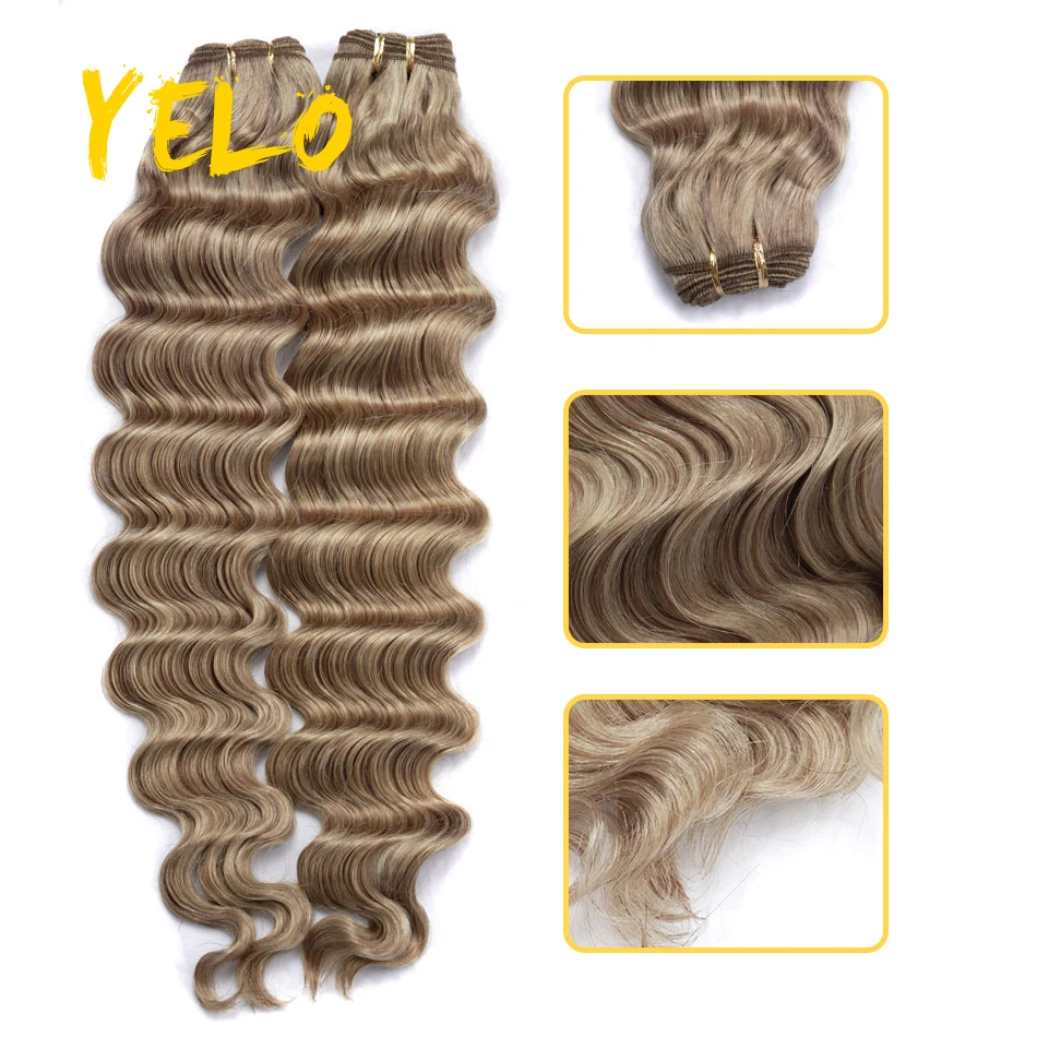 Hair Weft Bundles Brazilian Natural Human Hair Extensions Machine Weave Weft Deep Wave Balayage Nature Shades For Woman