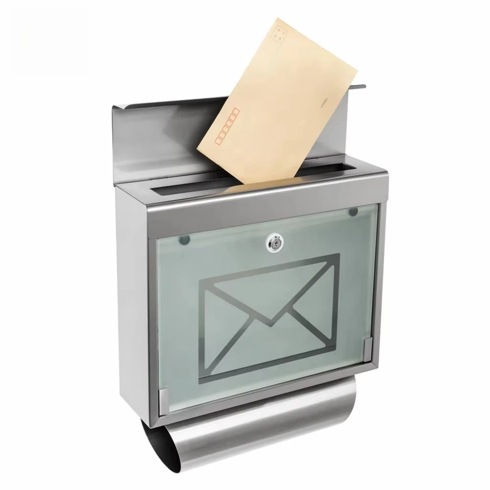 Outdoor Square Household Newspaper Mailbox Stainless Steel Floor Standing Mailbox