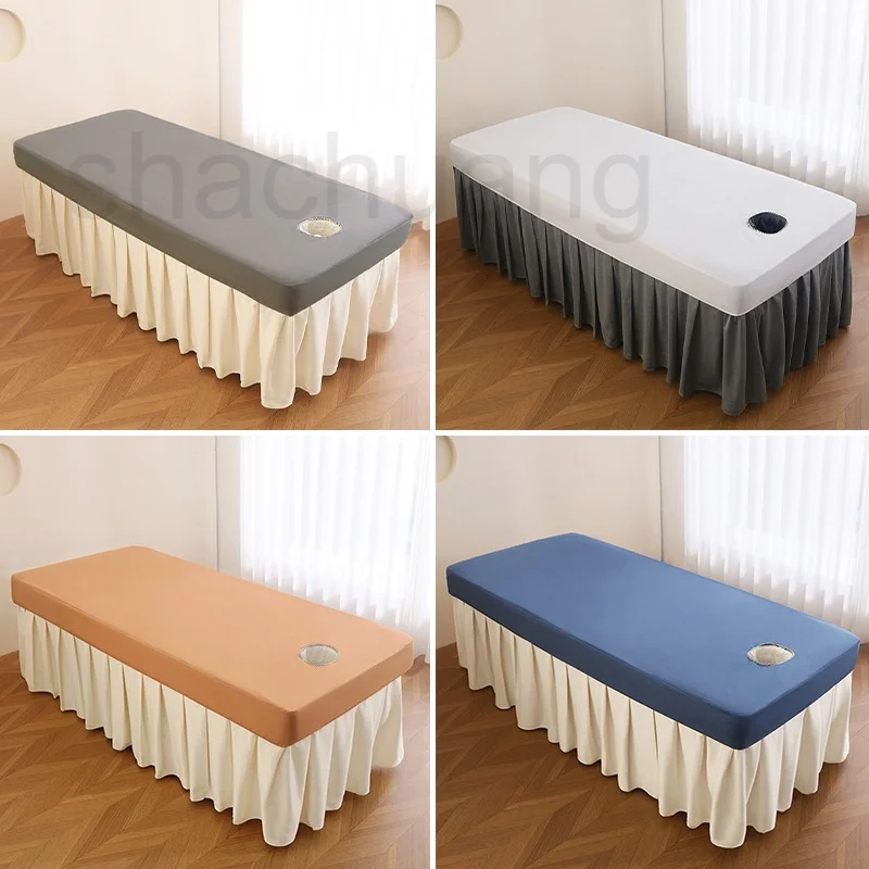 Professional Massage Table Fitted Sheet 80x190cm Elastic Edge with Face Hole Non-Slip Breathable Pad for SPA Salon Therapy