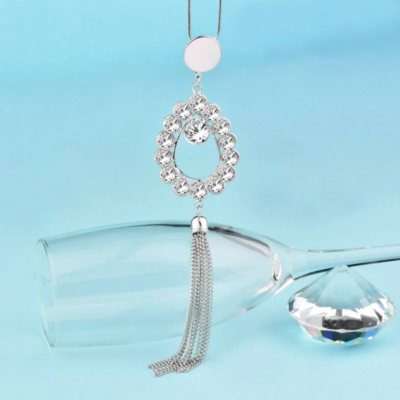 SINLEERY Vintage Hollow Square Rhinestone Long Tassel Pendant Necklaces for Women Jewelry Accessories MY284