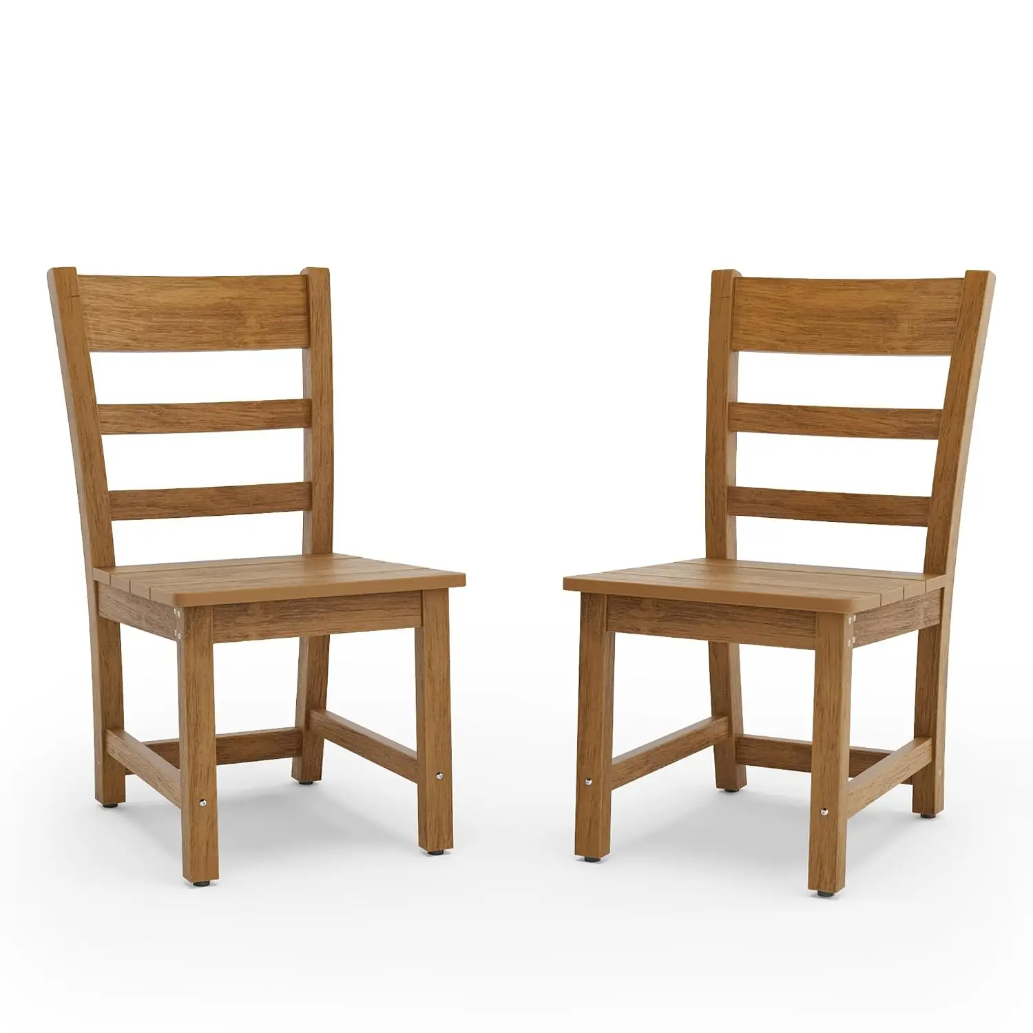 Armless Outdoor Dining Chair Set 2, All Weather HDPS Patio Chair 350 LBS, Garden Backyard Indoor, Teak Color, Customized