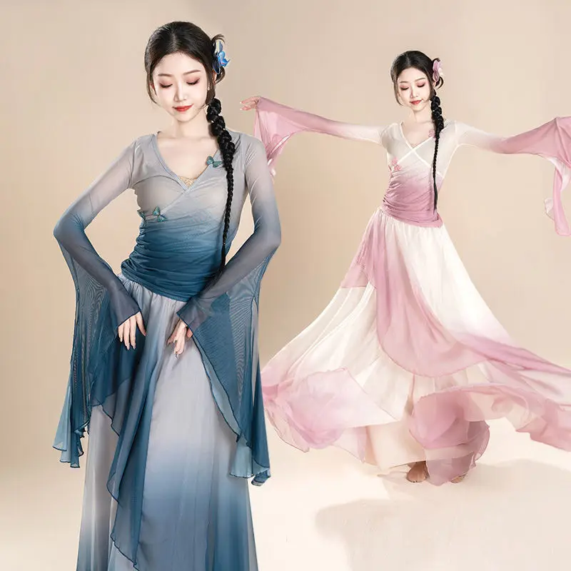 Classical Dance Costume Fairy Style Gradient Gauze Dress Women Charm Dress Set Fairy Style Training Costume Chinese Dance Wear