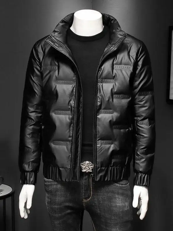 반짝이는 표면 경량 두꺼운 짧은 면 재킷 남성용 스탠드 칼라 겨울 아우터 패셔너블한 한국 스타일 코트