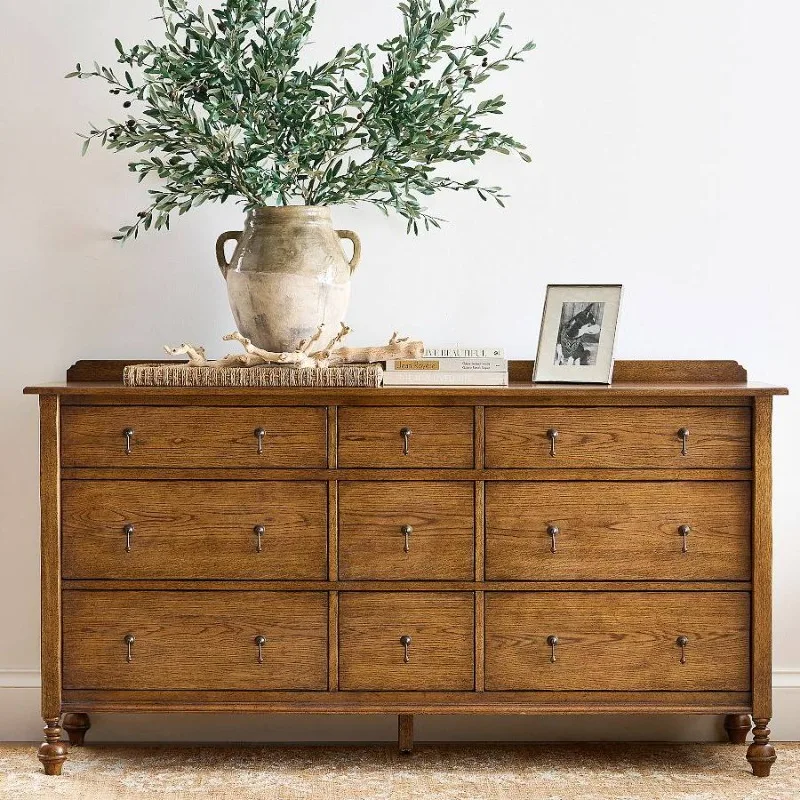American solid wood chest of drawers, bedroom storage cabinet, dressing table, French vintage distressed sideboard, entryway cab