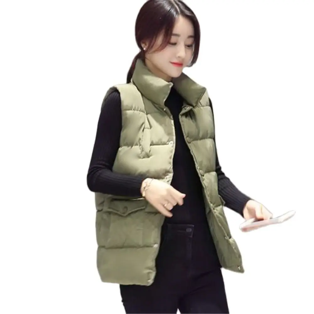 Women's Cotton Padded Puffer Vests Sleeveless Parkas Jacket Down Vests Waistcoat Down Outerwear Thicken Warm Winter